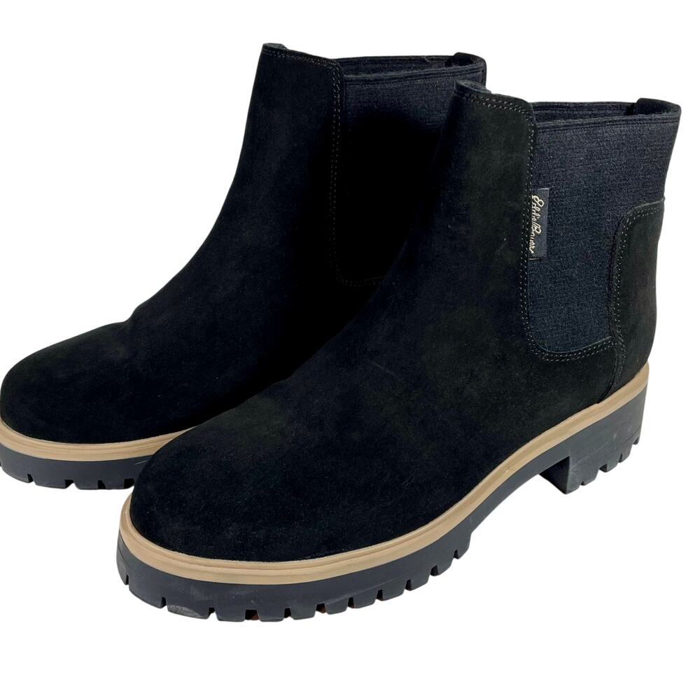 Eddie Bauer Bellingham Chelsea Boot Black Suede Waterproof Tan Lug Sole Women 10